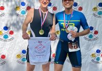 Dr. Bruce Terry and Dr. Varun Solanki of Endodontic Specialists after completing the Laurel Lake Tri/Du/Aqua Triathlon